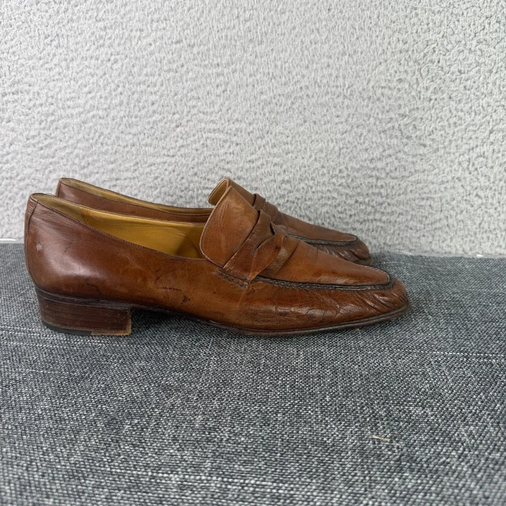 Pino Giardini‎ Penny Loafers Mens 10 Brown Leather Artisan Made Italy Square Toe